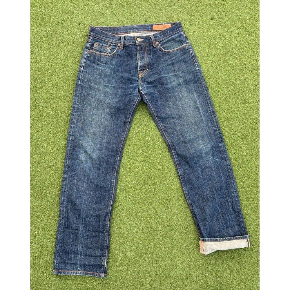 Jean Shop Rocker Orange Stitch Selvedge Jeans Mens 31 Long Dark Wash USA Made
